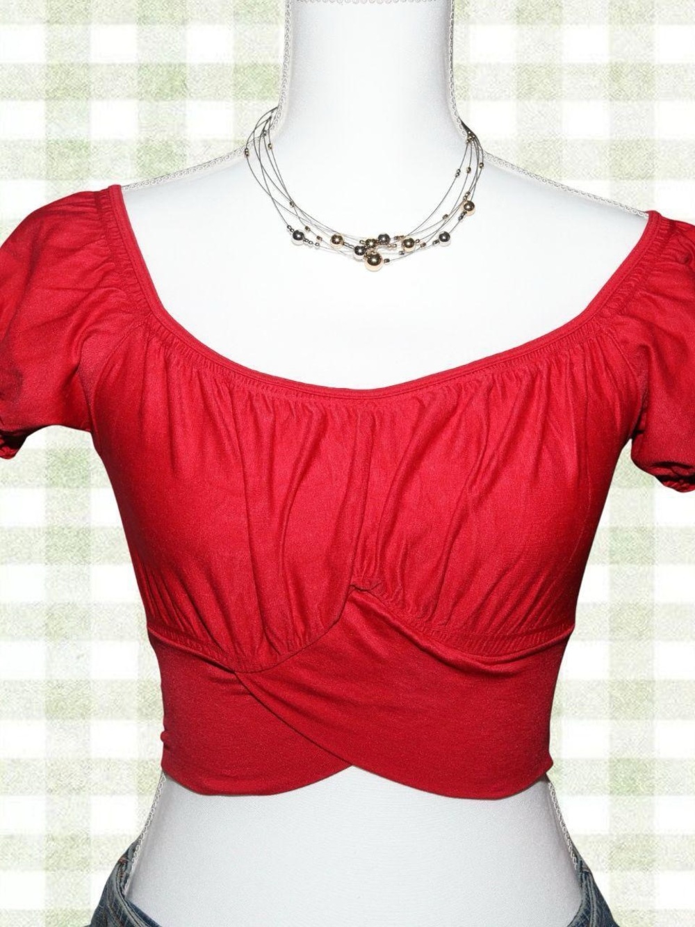 Red Women's Scoop Neck Cropped Top